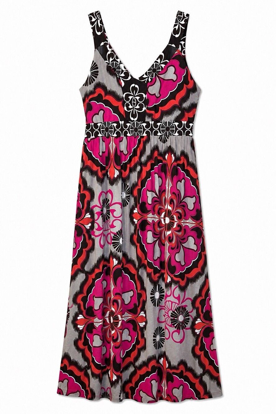 Madison Dress Women's Large Pink Floral Sleeveless Maxi Boho Jersey Sundress